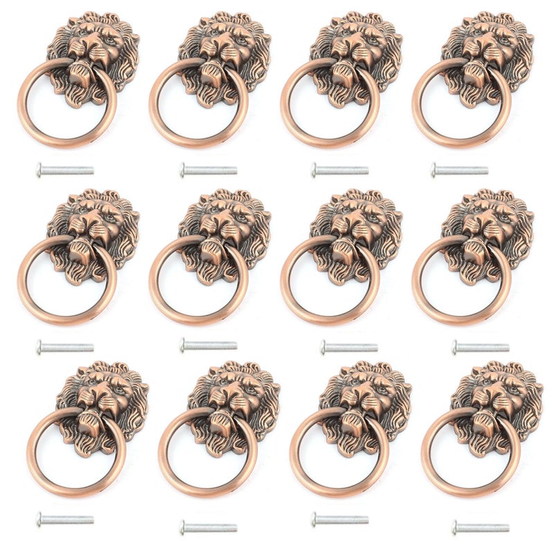 Luomorgo Lion Head Pull Handle Knobs for Kitchen Cabinet Cupboard Dresser Door with Drawer Ring 12pcs (Copper Tone)